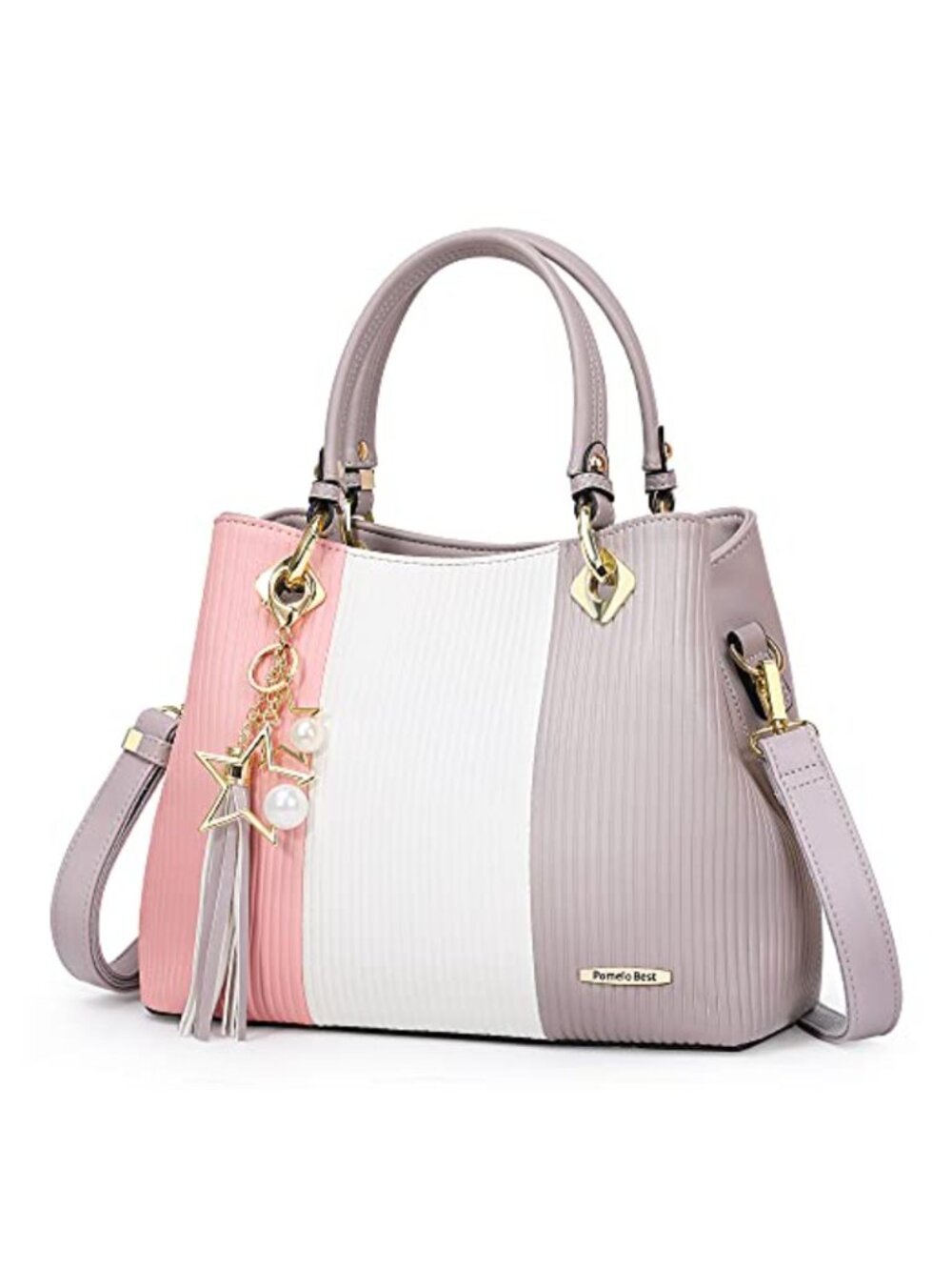 Faux Leather Satchel Handbag with Multiple Pockets Adjustable Strap